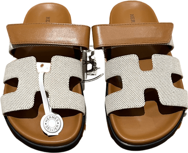 Hermès Chypre Sandales Cuir Blanc et Marron