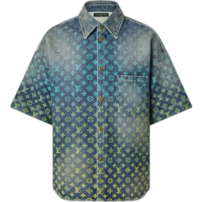 Chemise en Jean À Manches Courtes Rainbow Monogram Indigo Bleu