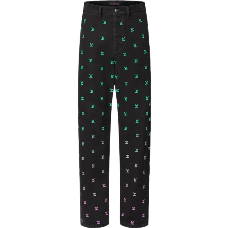 Pantalon Droit Brodé Louis Vuitton Blason Gradient en Denim