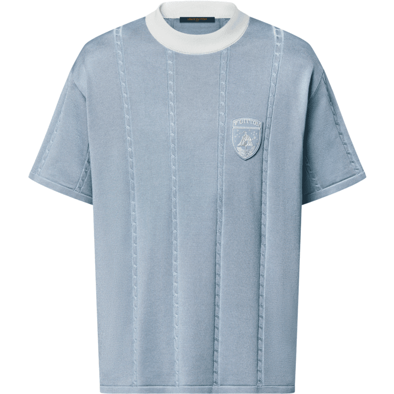 Tee-shirt Manches Courtes en Coton et Soie Bleu Louis Vuitton