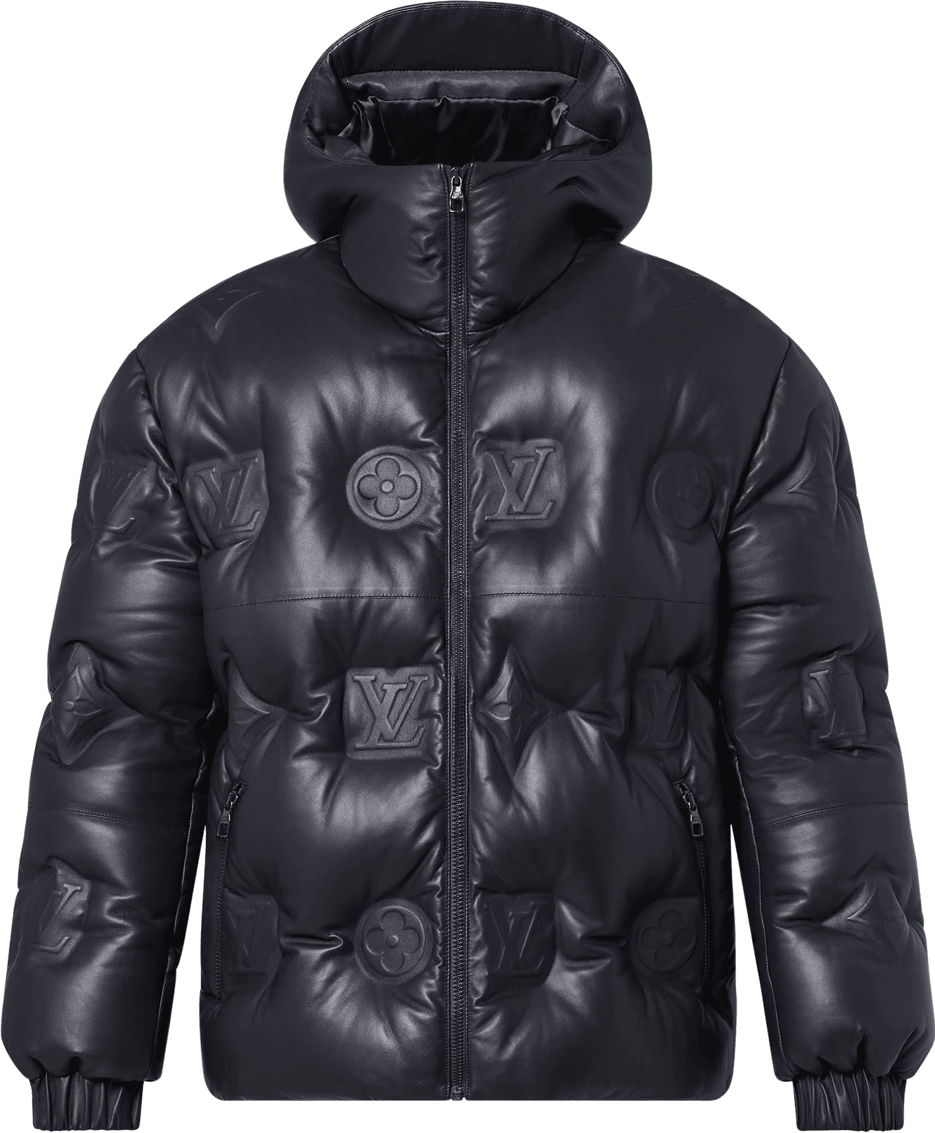 Monogram Leather Hooded Down Jacket Louis Vuitton